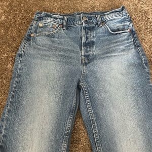 GAP.   Blue checky straight high rise